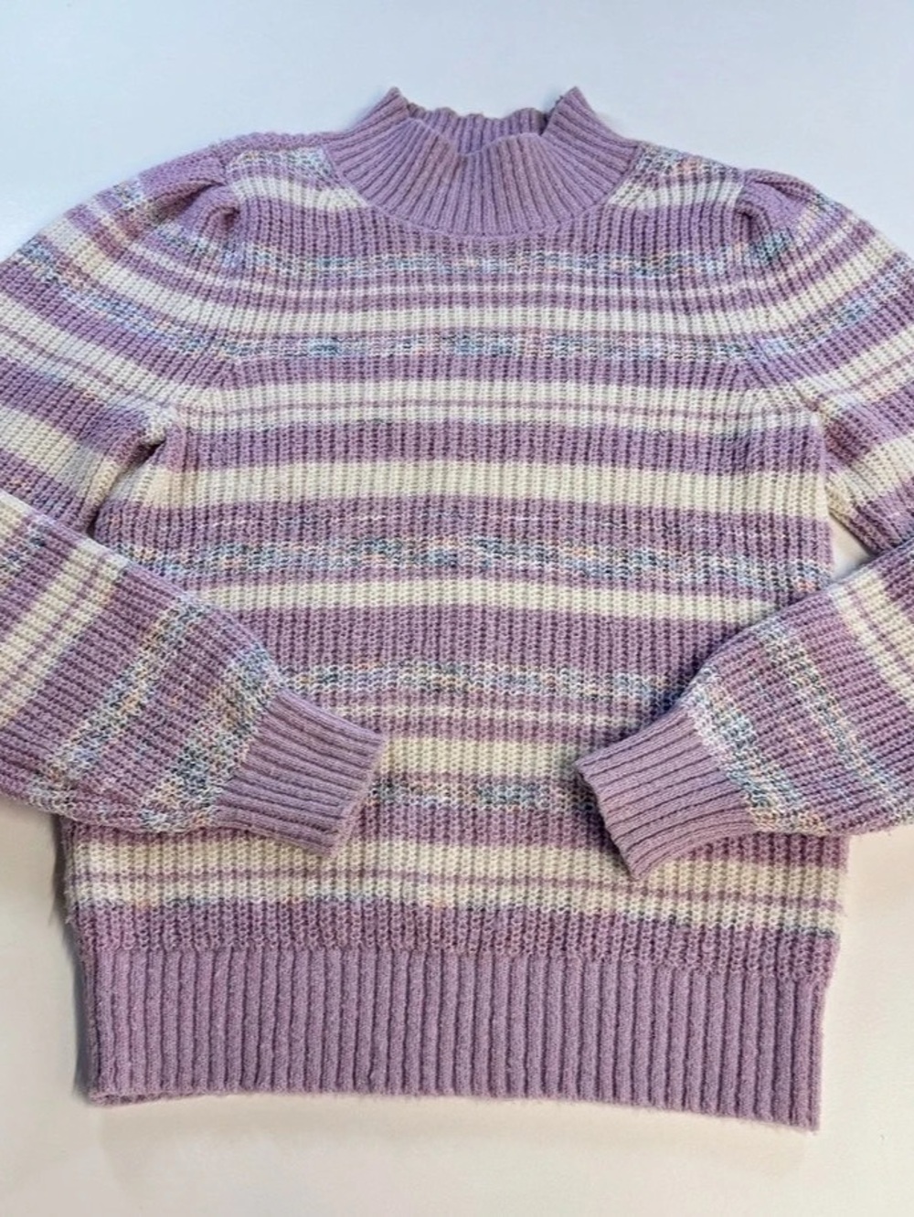 LOFT Striped Mock Neck Sweater in Purple & Cream Size XS